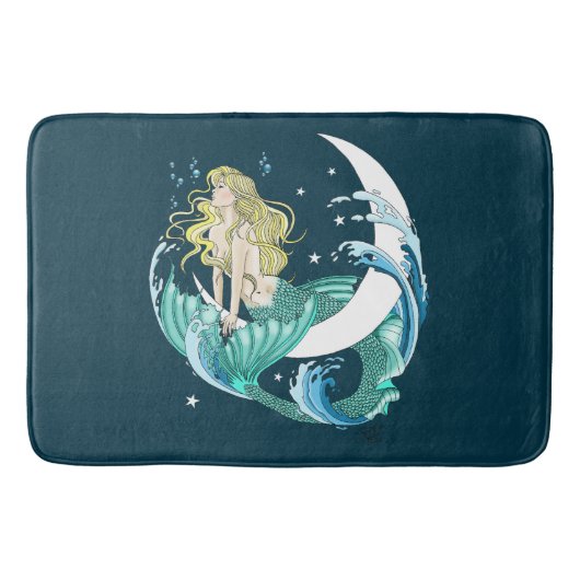 Blond Zeemeermin Maan Fantasy Art Deco Badmat (Voorkant)