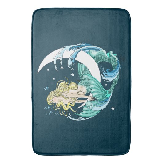Blond Zeemeermin Maan Fantasy Art Deco Badmat (Voorkant Verticaal)