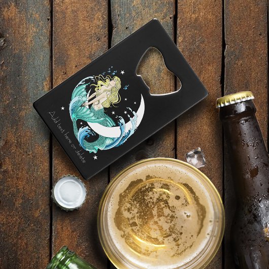 Blond Zeemeermin Maan Fantasy Art Deco Creditkaart Flessenopener
