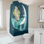 Blond Zeemeermin Maan Fantasy Art Deco Douchegordijn (In situ)