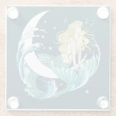 Blond Zeemeermin Maan Fantasy Art Deco Glazen Onderzetter (Achterkant)