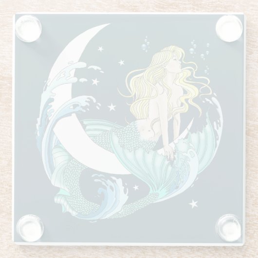 Blond Zeemeermin Maan Fantasy Art Deco Glazen Onderzetter (Achterkant)