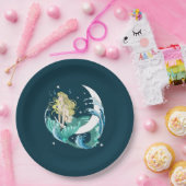 Blond Zeemeermin Maan Fantasy Art Deco Papieren Bordje (Feest)