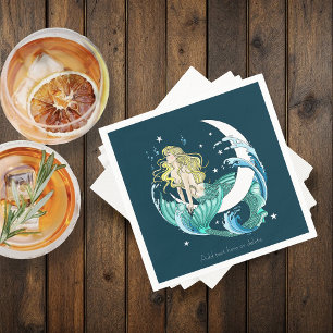 Blond Zeemeermin Maan Fantasy Art Deco Servet