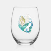 Blond Zeemeermin Maan Fantasy Art Deco Wijnglas Zonder Voet (Voorkant)