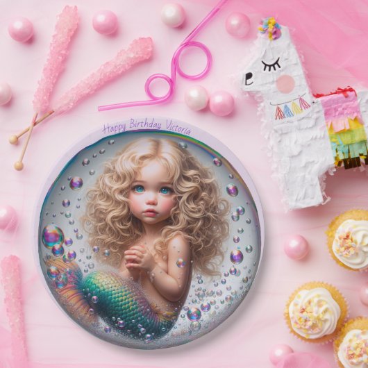 blond zeemeermin meisje papieren bordje (Feest)