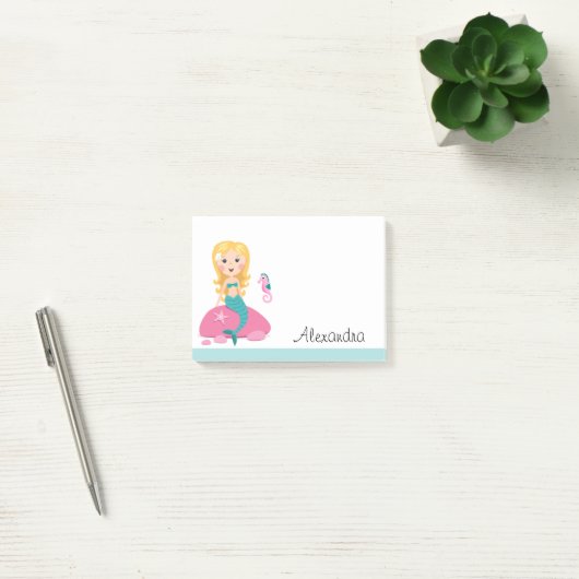 Blond zeemeermin met gepersonaliseerde zeepaardnaa post-it® notes (Kantoor)