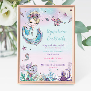 Blond Zeemeermin Verjaardag Handtekening Cocktail  Foto Afdruk