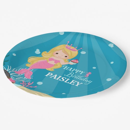 Blond Zeemeermin Verjaardag Papieren Bordje (Gekanteld)