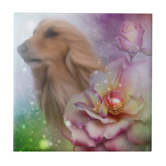 Blonde Afghan Hound Flowers Dog Tegeltje (Voorkant)