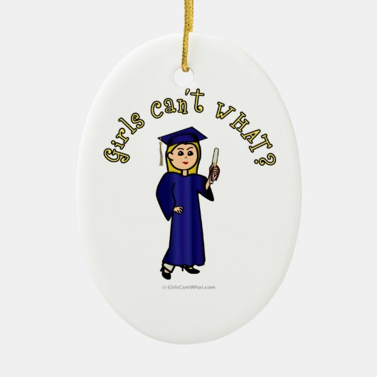 Blonde Afstuderen in blauw Keramisch Ornament (Voorkant)