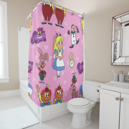 blonde Alice in Wonderland Cheshire Cat Mad Hatter Douchegordijn (In situ)