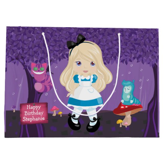 Blonde Alice met Cheshire Cat Large Gift Bag Groot Cadeauzakje (Achterkant)