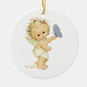 Blonde Angel-baby met een vlinder. Metaal Ornament