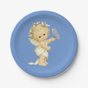 Blonde Angel-baby met een vlinder. Papieren Bordje
