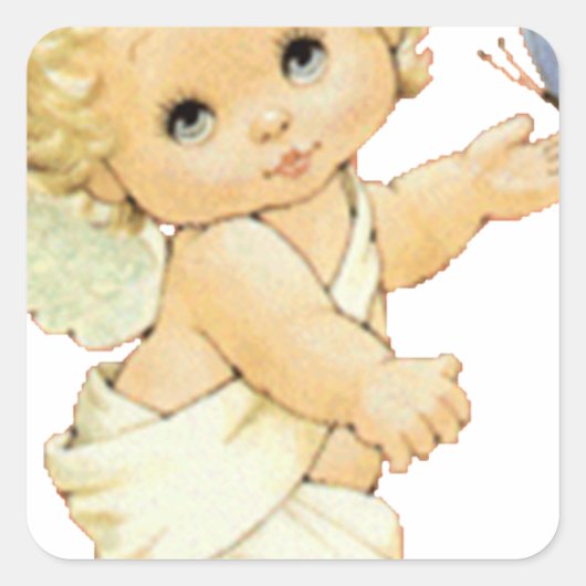 Blonde Angel-baby met een vlinder. Vierkante Sticker (Voorkant)