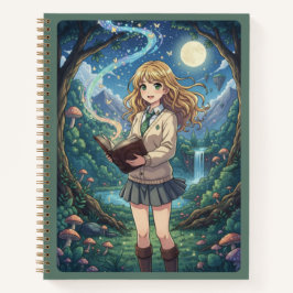 Blonde Anime Girl & Enchanted Forest Magic Journal Notitieboek