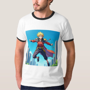 Blonde Anime Held in Actie – Dynamische Fantasy Ka T-shirt