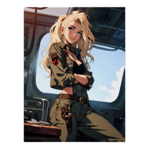 Blonde Anime Piloot Aviator Kunst Perfect Poster