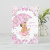 Blonde Baby shower roze bruidsveer Kaart (Staand voorkant)
