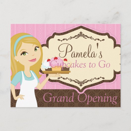 Blonde Baker Cupcake D12 Grand Opening Briefkaart  (Voorkant)