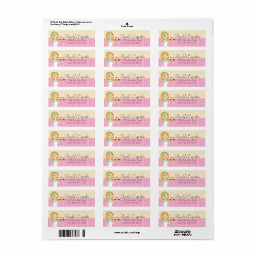 Blonde Baker Cupcake D12 Retouradres Labels 2 (Full Sheet)