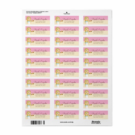 Blonde Baker Cupcake D12 Retouradres Labels 3 (Full Sheet)