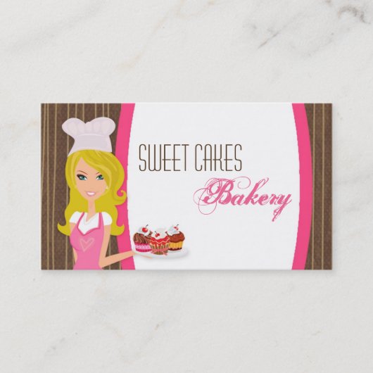 Blonde Baker op Pink Brown Cup Cakes Visitekaartje (Voorkant)