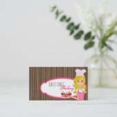 Blonde Baker op Pink Brown Cup Cakes Visitekaartje (Staand voorkant)