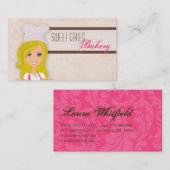 Blonde Baker op Pink Brown Cup Cakes Visitekaartje (Voorkant / Achterkant)