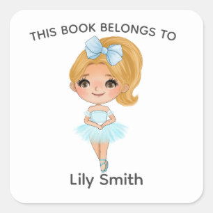 Blonde Ballerina Blue Dress Name balletetiket Vierkante Sticker