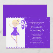 Blonde Ballerina Dance Birthday Invitation Paars Kaart (Voorkant / Achterkant)