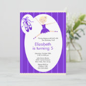 Blonde Ballerina Dance Birthday Invitation Paars Kaart (Staand voorkant)
