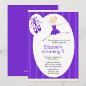 Blonde Ballerina Dance Birthday Invitation Paars Kaart (Voorkant / Achterkant)