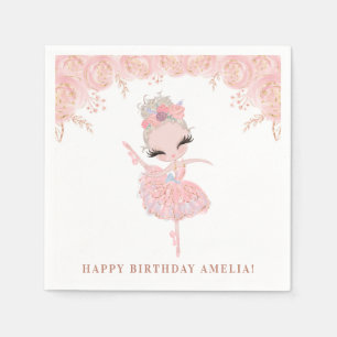 Blonde Ballerina in Pink Dress Floral Birthday Servet