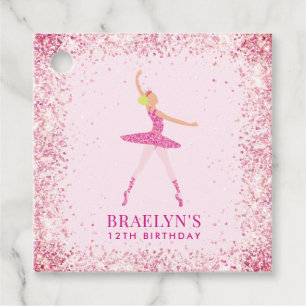 Blonde Ballerina in Roze Glitter Dress Birthday Bedankjes Labels