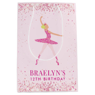 Blonde Ballerina in Roze Glitter Dress Birthday Medium Cadeauzakje