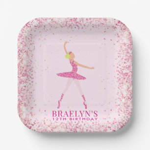 Blonde Ballerina in Roze Glitter Dress Birthday Papieren Bordje