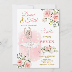 Blonde Ballerina in White Dress Floral Birthday Kaart