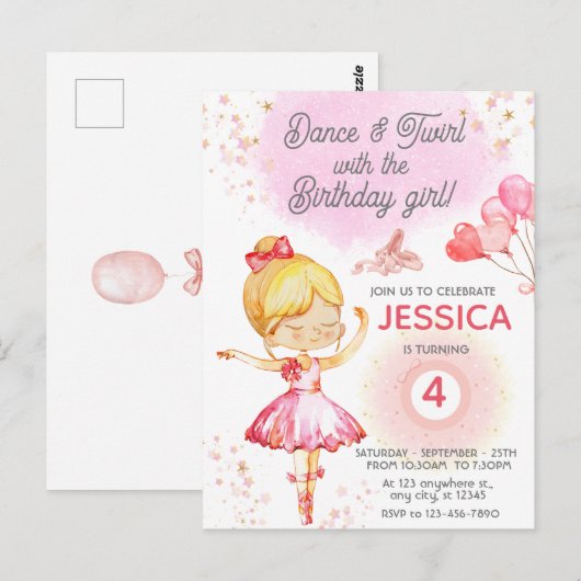 Blonde Ballerina meisje verjaardag ballet  Briefkaart (Voorkant / Achterkant)
