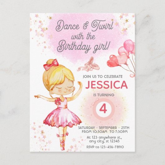 Blonde Ballerina meisje verjaardag ballet  Briefkaart (Voorkant)