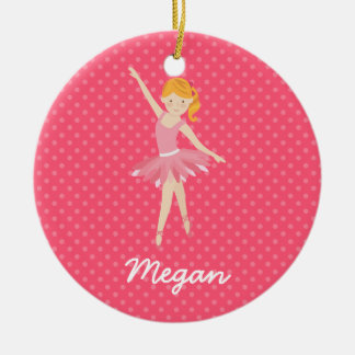 Blonde Ballerina met roze pooldots Keramisch Ornament
