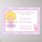 Blonde Ballerina & Paarse Damask Verjaardag Poster (Voorkant)