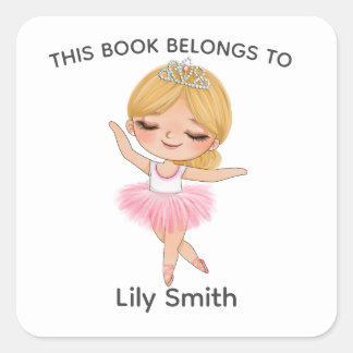 Blonde Ballerina Tiara Naam balletetiket Vierkante Sticker