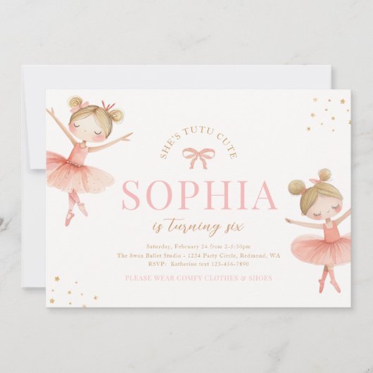 Blonde ballerina verjaardagsuitnodiging kaart (Voorkant)