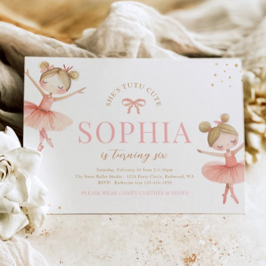 Blonde ballerina verjaardagsuitnodiging kaart
