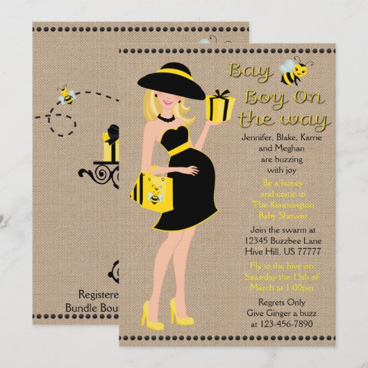 Blonde Bay Bee Boy on the Way Baby shower Kaart (Voorkant / Achterkant)