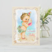 Blonde Beach Baby Conch Shell Baby shower Kaart (Staand voorkant)