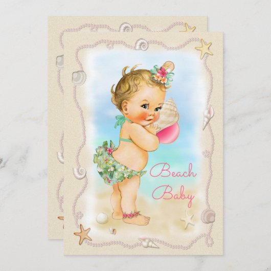 Blonde Beach Baby Conch Shell Baby shower Kaart (Voorkant / Achterkant)