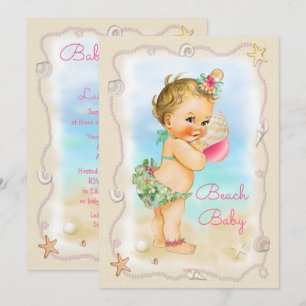 Blonde Beach Baby Conch Shell Baby shower Kaart